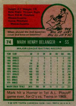 1975 Topps #74 Mark Belanger Back