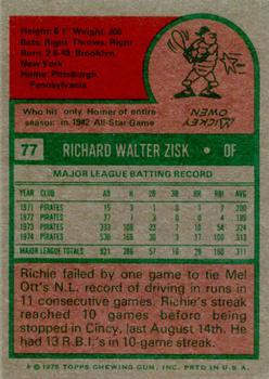 1975 Topps #77 Richie Zisk Back