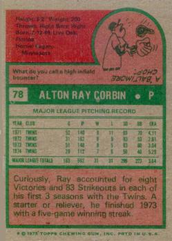 1975 Topps #78 Ray Corbin Back