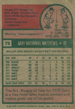 1975 Topps #79 Gary Matthews Back