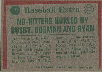 1975 Topps #7 Steve Busby / Dick Bosman / Nolan Ryan Back