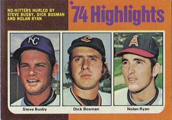 1975 Topps #7 Steve Busby / Dick Bosman / Nolan Ryan Front
