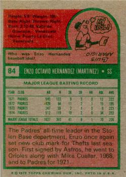1975 Topps #84 Enzo Hernandez Back