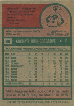 1975 Topps #96 Mike Cosgrove Back