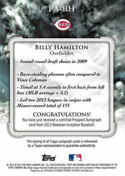 2013 Bowman Inception #PA-BH Billy Hamilton Back