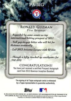 2013 Bowman Inception #PA-RG Ronald Guzman Back