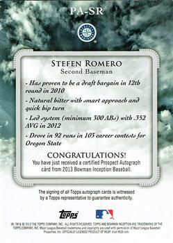 2013 Bowman Inception #PA-SR Stefen Romero Back