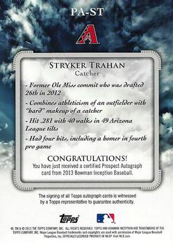 2013 Bowman Inception #PA-ST Stryker Trahan Back