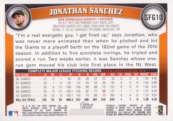 2011 Topps Emerald Nuts San Francisco Giants #SFG10 Jonathan Sanchez Back