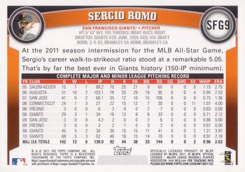 2011 Topps Emerald Nuts San Francisco Giants #SFG9 Sergio Romo Back