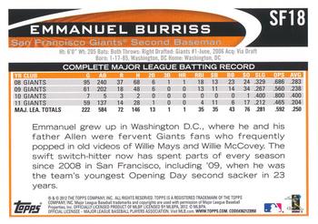 2012 Topps Emerald Nuts San Francisco Giants #SF18 Emmanuel Burriss Back