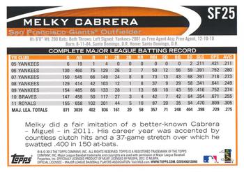 2012 Topps Emerald Nuts San Francisco Giants #SF25 Melky Cabrera Back