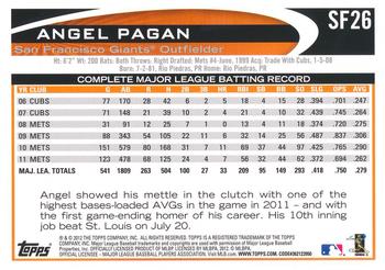 2012 Topps Emerald Nuts San Francisco Giants #SF26 Angel Pagan Back