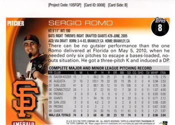 2010 Topps San Francisco Giants SGA #8 Sergio Romo Back