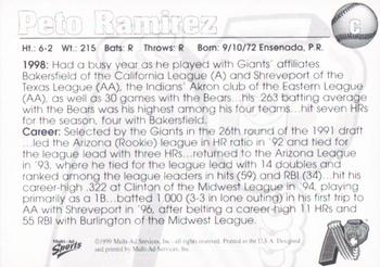 1999 Multi-Ad Newark Bears #16 Peto Ramirez Back