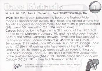 1999 Multi-Ad Newark Bears #17 Dave Richards Back