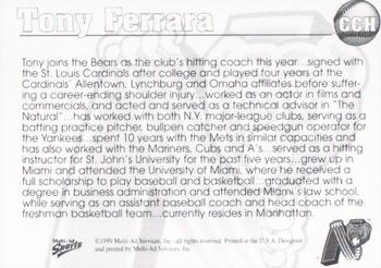 1999 Multi-Ad Newark Bears #4 Tony Ferrara Back