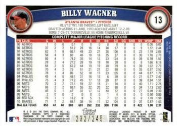 2011 Topps - Red Border #13 Billy Wagner Back