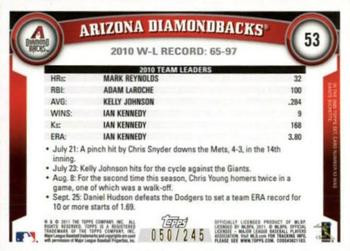 2011 Topps - Red Border #53 Arizona Diamondbacks Back