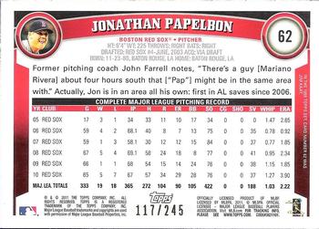 2011 Topps - Red Border #62 Jonathan Papelbon Back