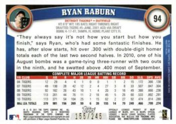 2011 Topps - Red Border #94 Ryan Raburn Back