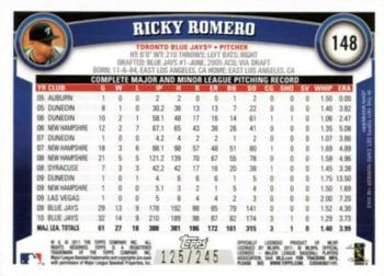 2011 Topps - Red Border #148 Ricky Romero Back