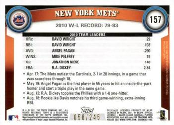 2011 Topps - Red Border #157 New York Mets Back