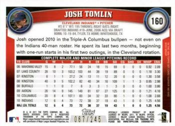 2011 Topps - Red Border #160 Josh Tomlin Back