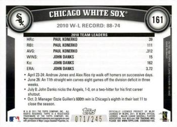 2011 Topps - Red Border #161 Chicago White Sox Back