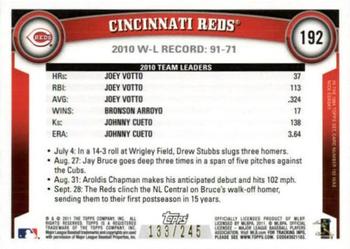2011 Topps - Red Border #192 Cincinnati Reds Back