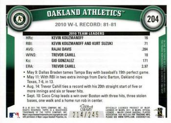 2011 Topps - Red Border #204 Oakland Athletics Back