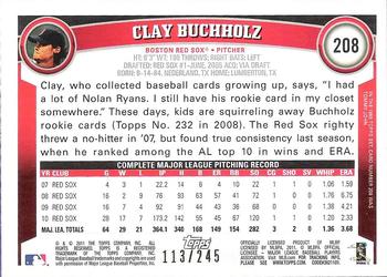 2011 Topps - Red Border #208 Clay Buchholz Back