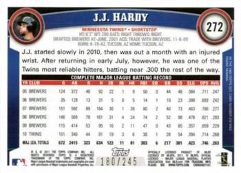 2011 Topps - Red Border #272 J.J. Hardy Back