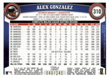 2011 Topps - Red Border #310 Alex Gonzalez Back