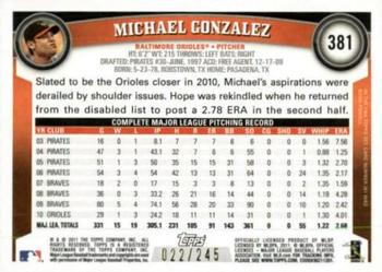 2011 Topps - Red Border #381 Michael Gonzalez Back