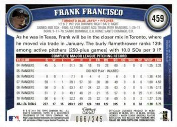 2011 Topps - Red Border #459 Frank Francisco Back