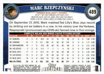 2011 Topps - Red Border #489 Marc Rzepczynski Back