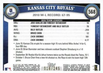 2011 Topps - Red Border #568 Kansas City Royals Back