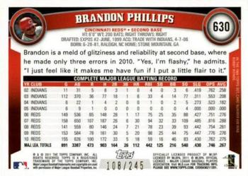 2011 Topps - Red Border #630 Brandon Phillips Back