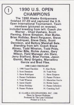 1990 Alaska Goldpanners #1 Team Photo Back
