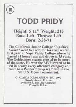 1990 Alaska Goldpanners #10 Todd Pridy Back