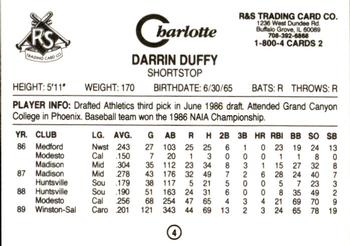 1990 Charlotte Knights #4 Darrin Duffy Back