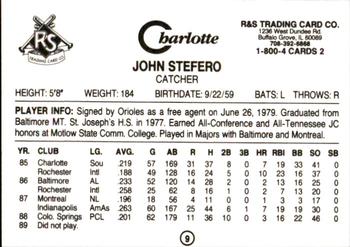 1990 Charlotte Knights #9 John Stefero Back