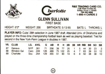 1990 Charlotte Knights #11 Glenn Sullivan Back