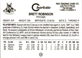 1990 Charlotte Knights #17 Brett Robinson Back