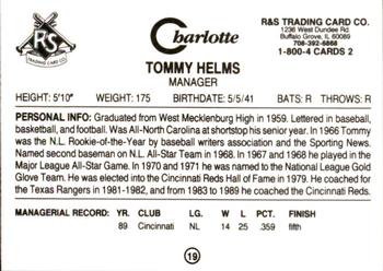 1990 Charlotte Knights #19 Tommy Helms Back