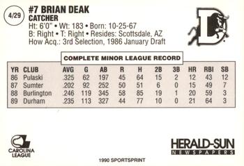1990 Durham Bulls #4 Brian Deak Back