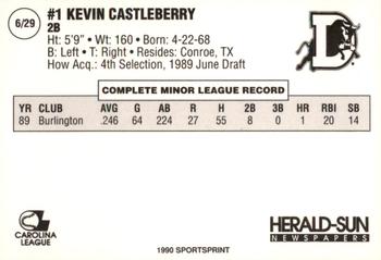 1990 Durham Bulls #6 Kevin Castleberry Back