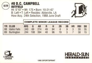1990 Durham Bulls #8 D.C. Campbell Back