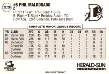 1990 Durham Bulls #22 Phil Maldonado Back